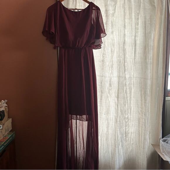 Jenny Packham Flutter Sleeve Luxe Chiffon Hi-Low Dress Cabernet Red NWT Size 2 - Picture 2 of 8